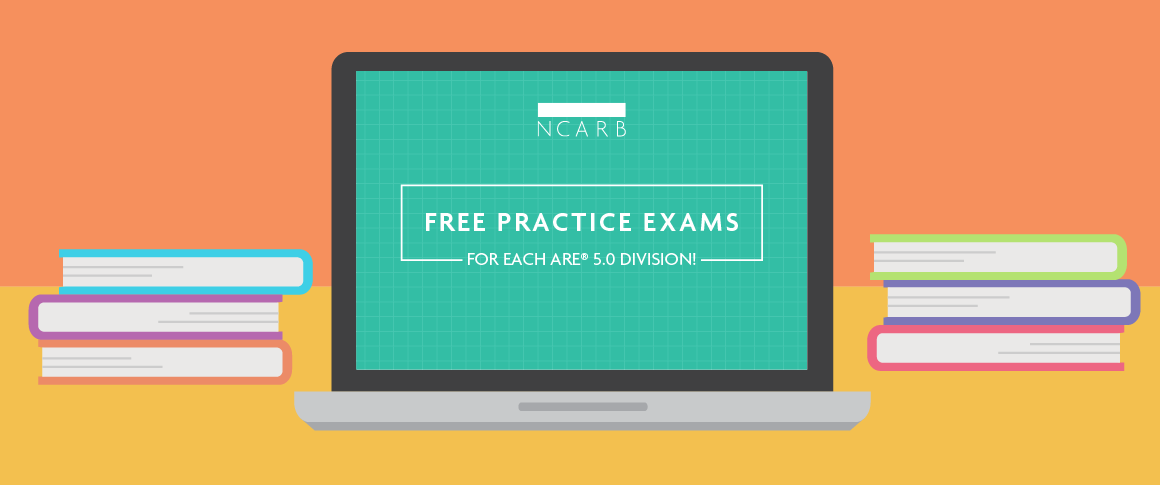 A computer displays NCARB's free practice exams.