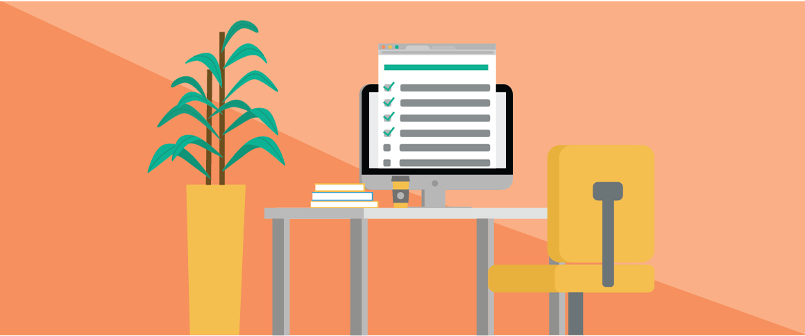 Computer sitting on desk displays check list on screen