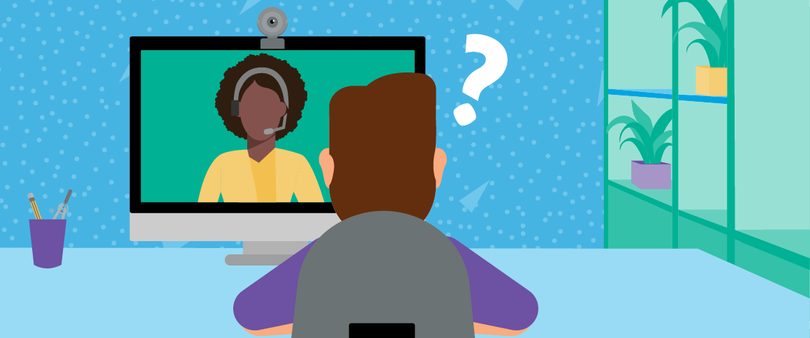 Candidate engages with online proctor via webcam. 