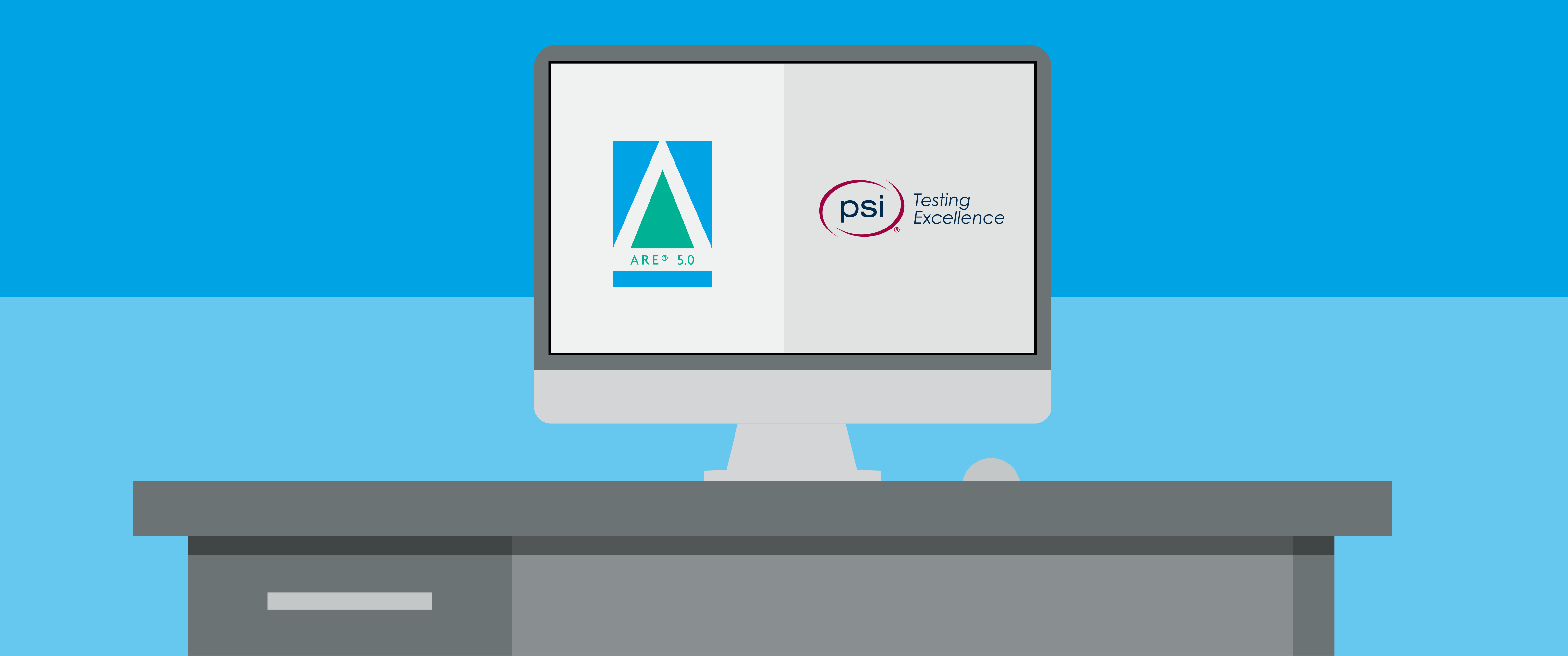 Illustration of a computer displaying the ARE and PSI logos. 