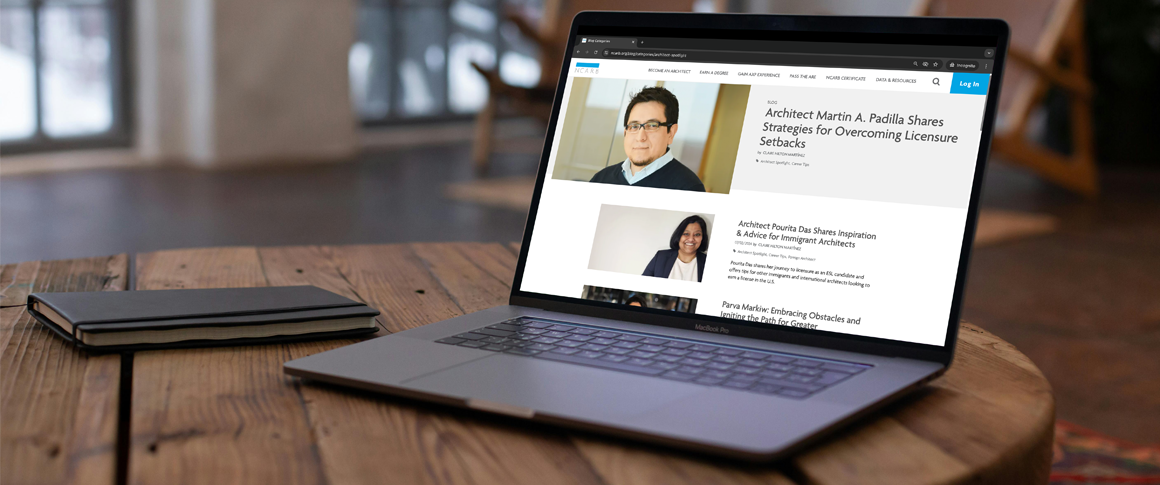 A computer features NCARB's Architect Spotlight series.