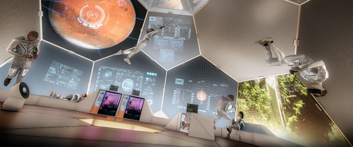 Artist rendering of a future space habitat built through TESSERAE (Tessellated Electromagnetic Space Structures for the Exploration of Reconfigurable, Adaptive Environments). Photo courtesy of the Aurelia Institute. 