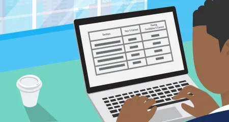 A candidate looks at an ARE score report on his computer. 