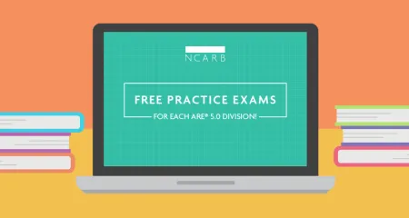 A computer displays NCARB's free practice exams.