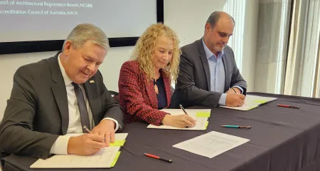 NCARB and its counterparts from Australia and New Zealand signing the new reciprocity agreement.