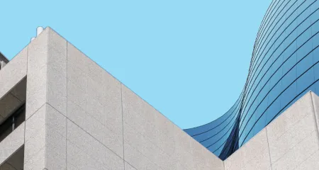 The outer facades of two modern buildings