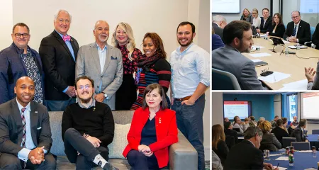 Collage of photos from NCARB events: the Licensure Advisory Forum members stand as a group, and members participate in an orientation session.