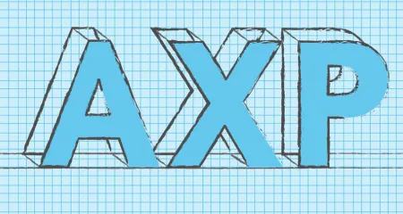 The letters "AXP" on blue graph paper background. 