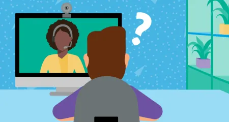 Candidate engages with online proctor via webcam. 