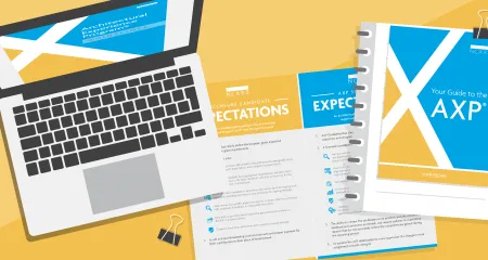 The AXP Guidelines on a laptop next to a print copy.