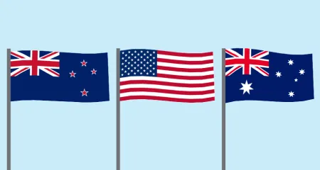 The New Zealand, U.S. and Australian flags.