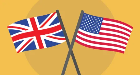 An illustration of the US and UK flags. 