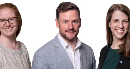 Headshots of Katherine Matthews, Andy McIntyre, and Jenny Kawecki against a white background. 