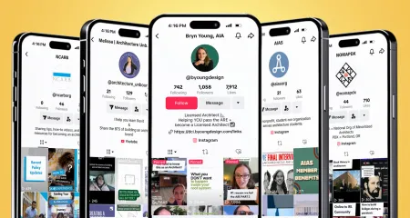A graphic showcasing top TikTok accounts for architecture students.
