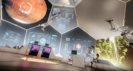 Artist rendering of a future space habitat built through TESSERAE (Tessellated Electromagnetic Space Structures for the Exploration of Reconfigurable, Adaptive Environments). Photo courtesy of the Aurelia Institute. 