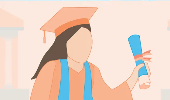 Illustration of a woman holding a diploma.