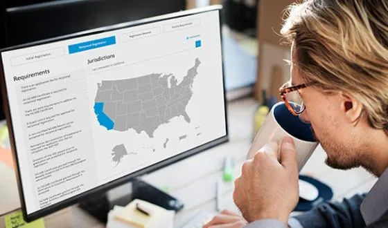 A customer using the licensing requirements tool to understand their jurisdiciton's requirements.