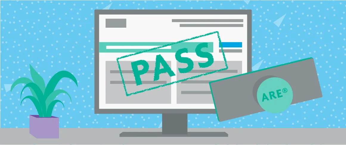 A computer shows a passing score on the ARE. 