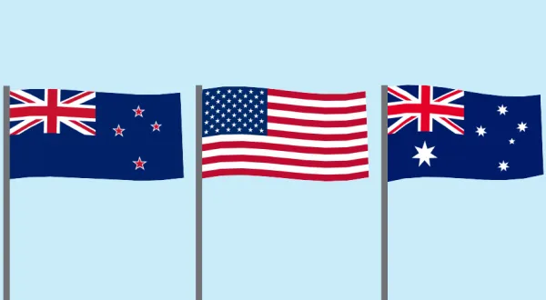 The New Zealand, U.S. and Australian flags.