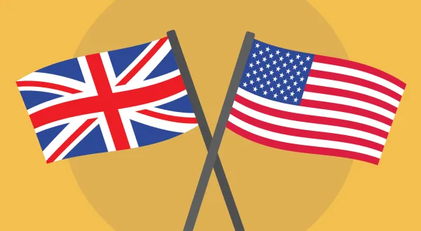 An illustration of the US and UK flags. 