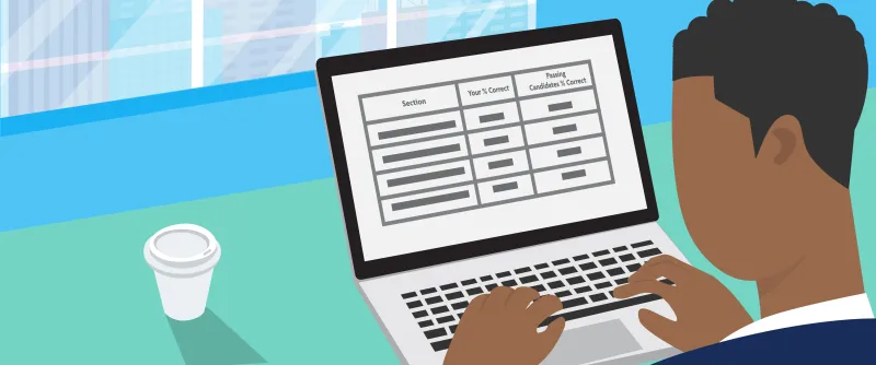 A candidate looks at an ARE score report on his computer. 