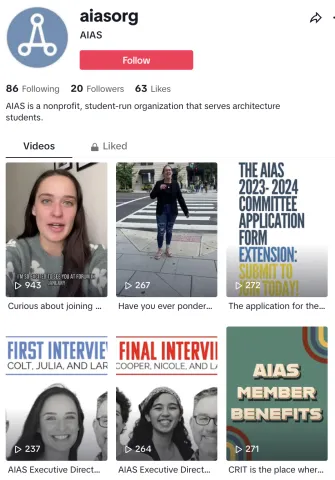 A view of AIAS' TikTok account feed.