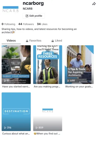 A view of NCARB's TikTok account.