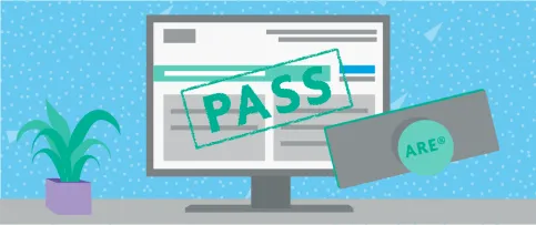 A computer shows a passing score on the ARE. 