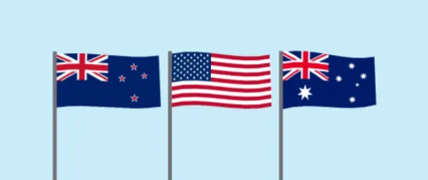 The New Zealand, U.S. and Australian flags.