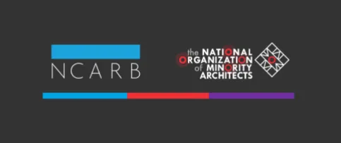 NCARB and NOMA logos with a line underneath fading from blue to red to purple