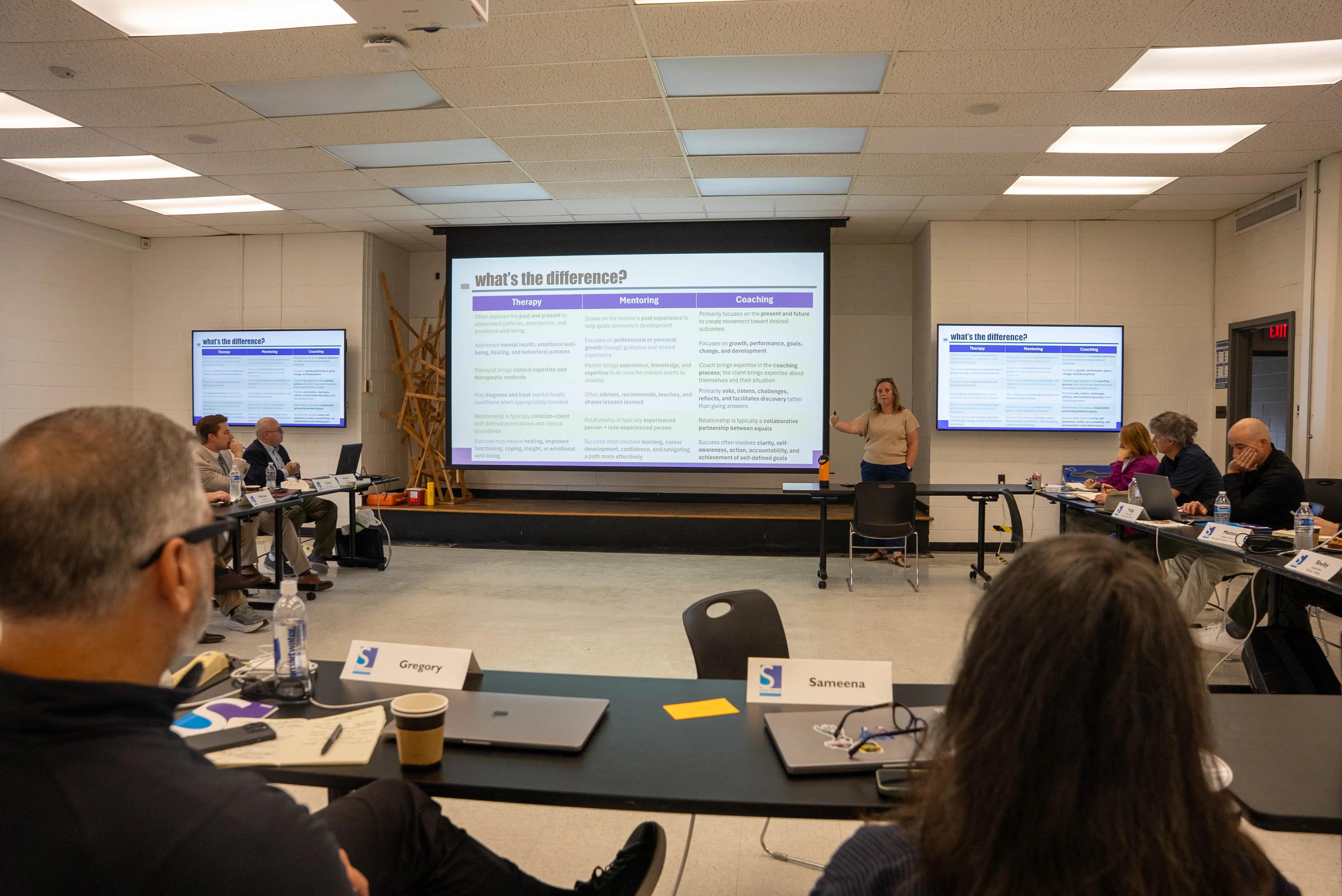 Brandi Shephard shares her screen while facilitating a session on meeting professional goals.