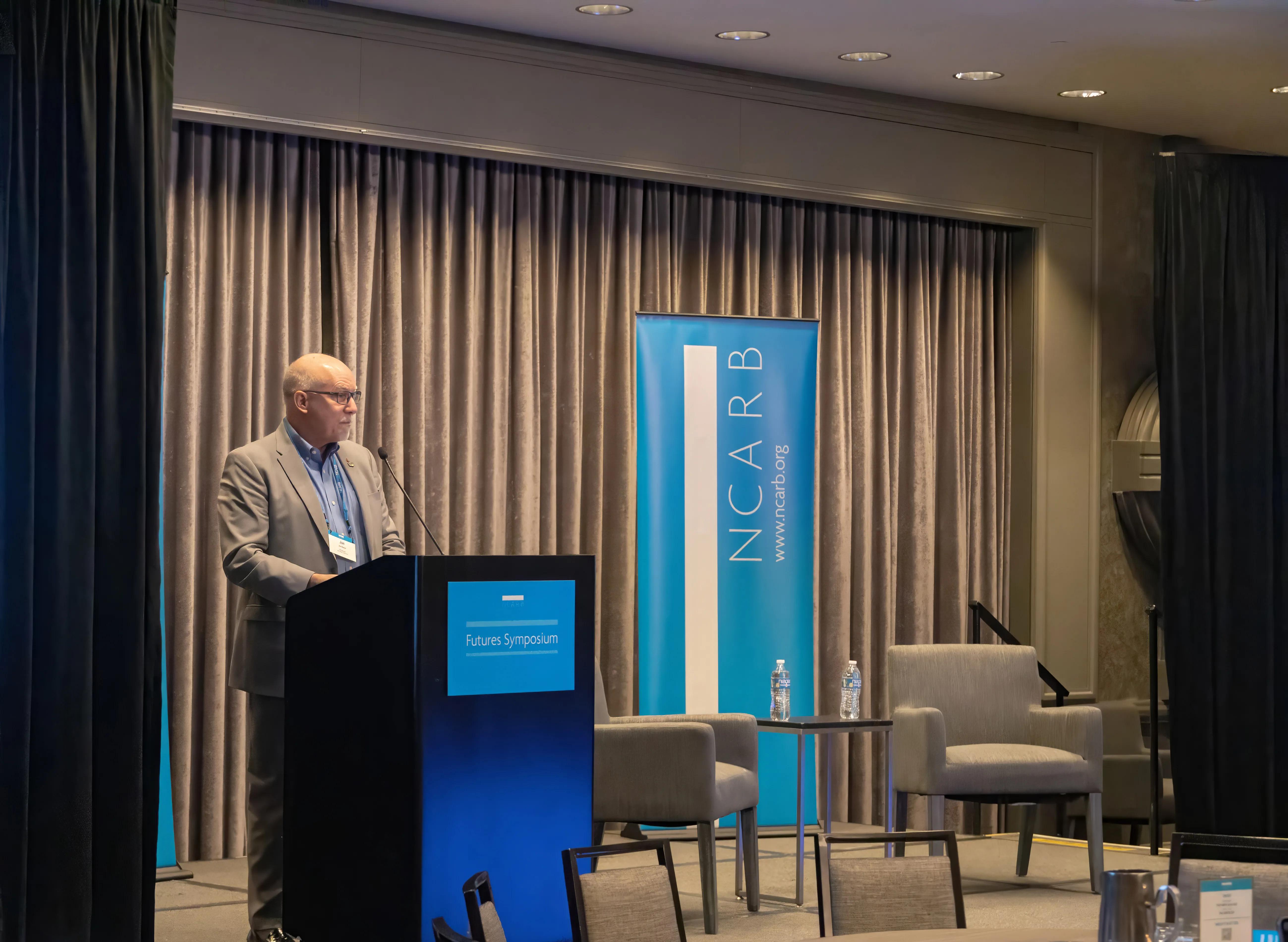 NCARB President Jon Baker, FAIA, NCARB, LEED AP shares remarks during the opening plenary.