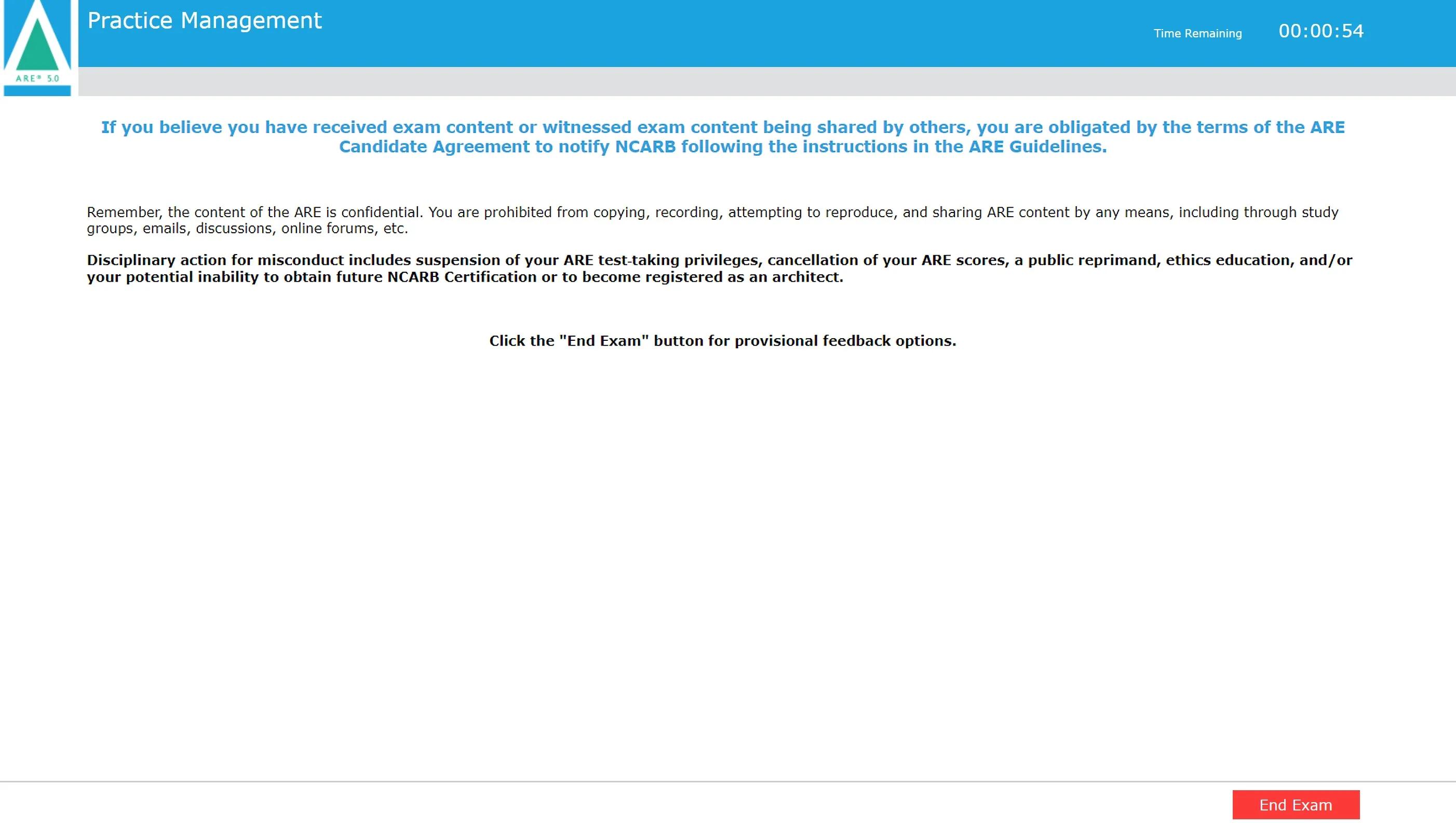 Click end exam to view provisional feedback.