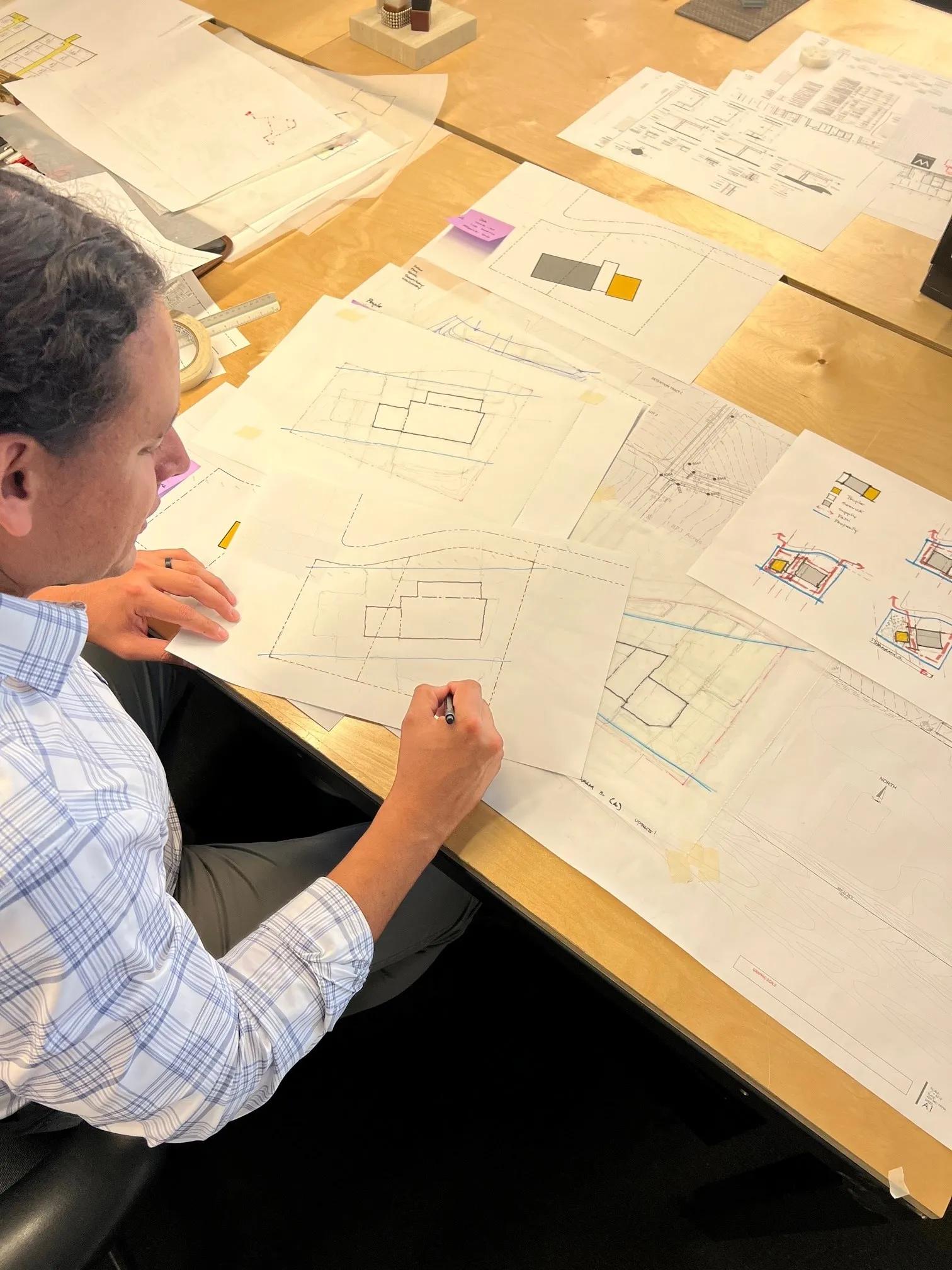 Licensure candidate Jaime Ycaza completing a design project.